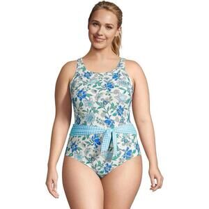Lands' End swimsuit 26 blue floral one piece slimming plus size beach feminine